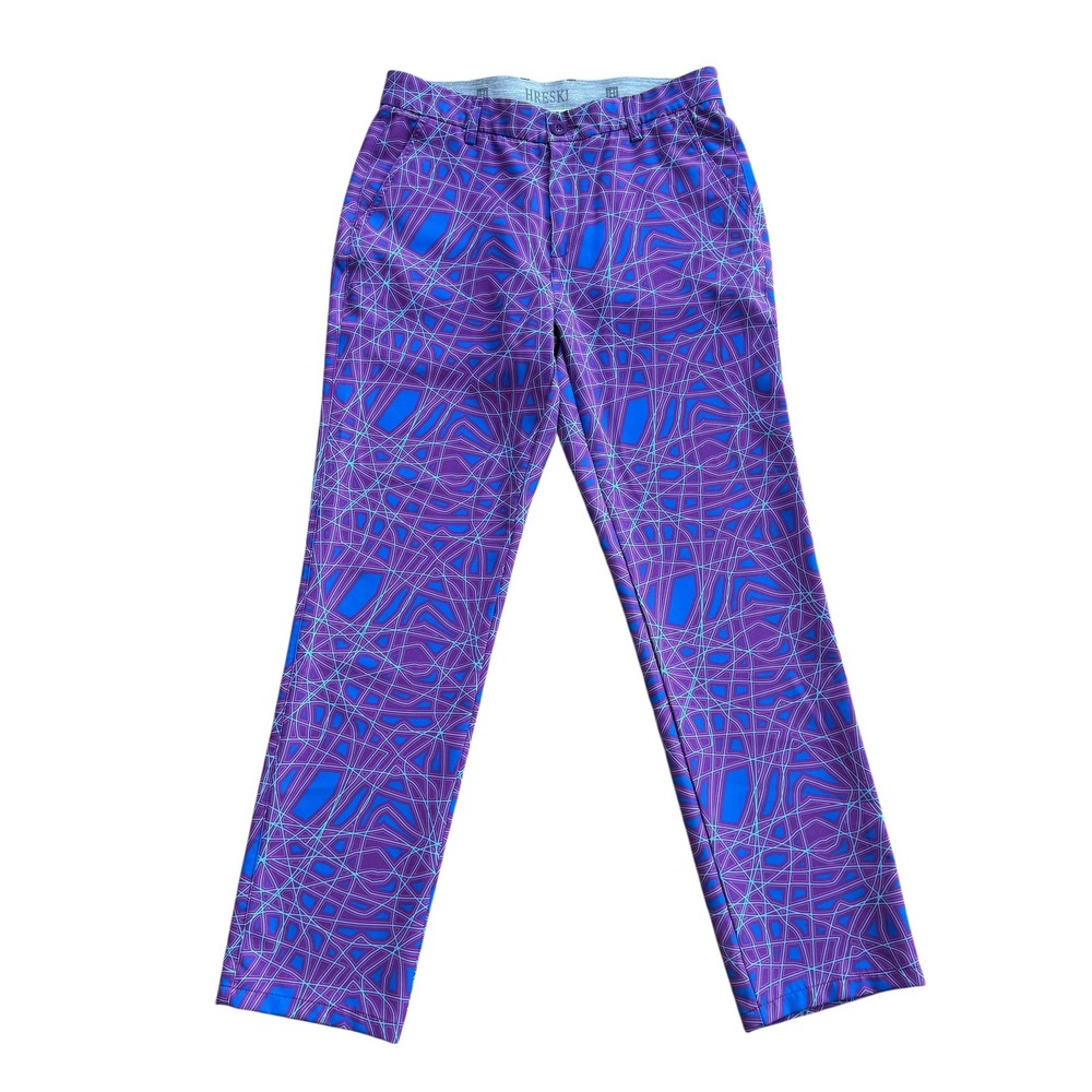 Hreski Men's‎ Golf Pants Purple Blue Geometric Print Size 32